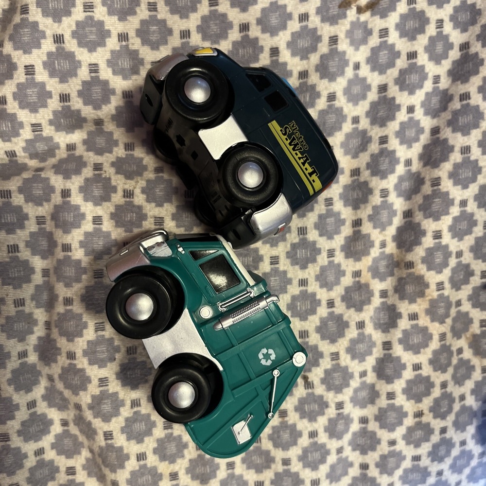 KID GALAXY Pull Back Toy Cars Lot of (2)garbage Truck, Swat Car